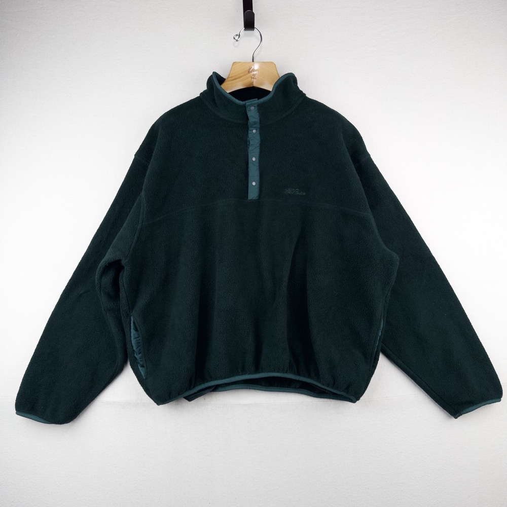 80's Vtg LL Bean Snap Green Fleece Cursive Logo Pullover Men's 2XL (54) USA